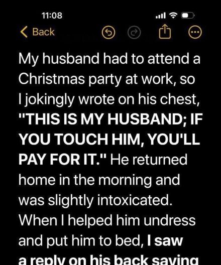 Message on My Husband’s Chest Turns into a Sh0cking Revelation